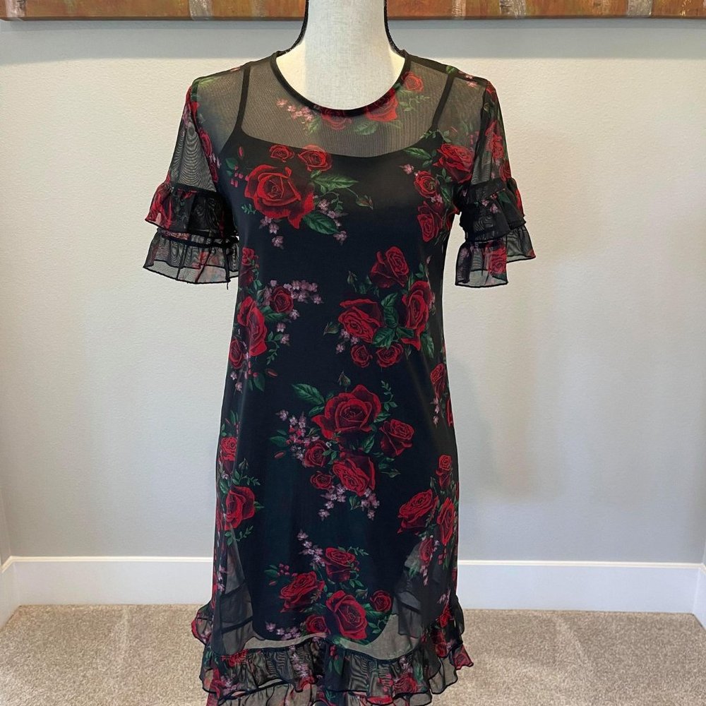 Black & Red Floral Rose Dress